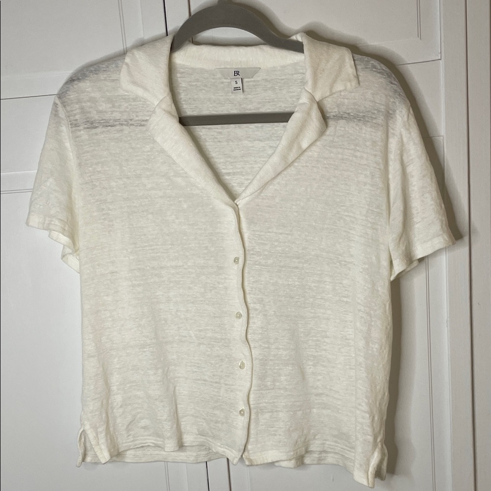Banana Republic White Linen Blend Button-Down Shirt SzS